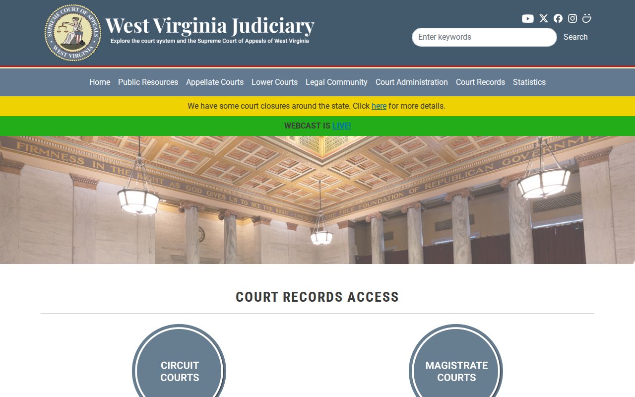 West Virginia court record access index for booking-related case status
