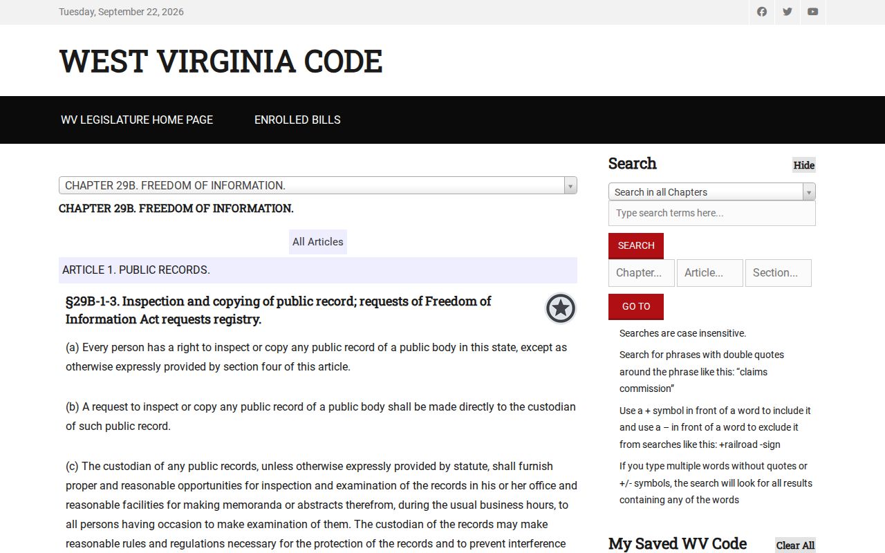 West Virginia public-record request rights for booking records