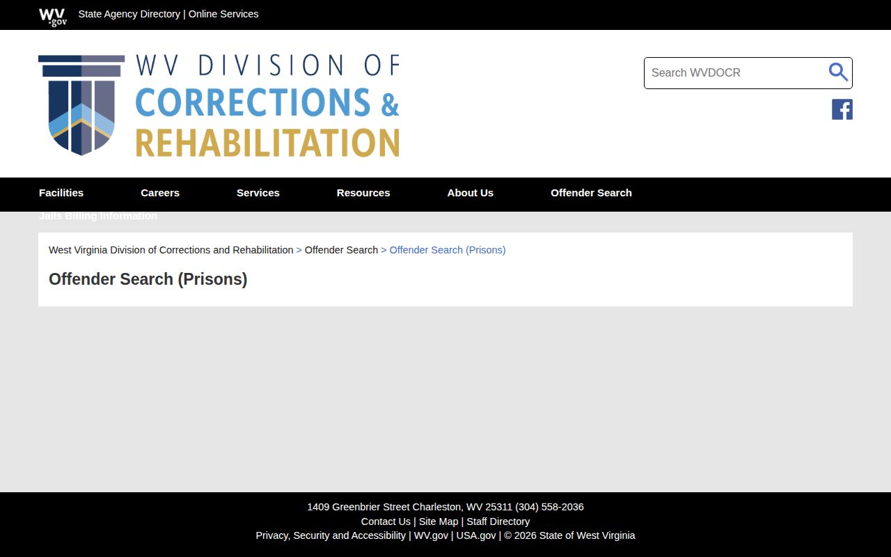 West Virginia WVDCR prison offender-search route and scope