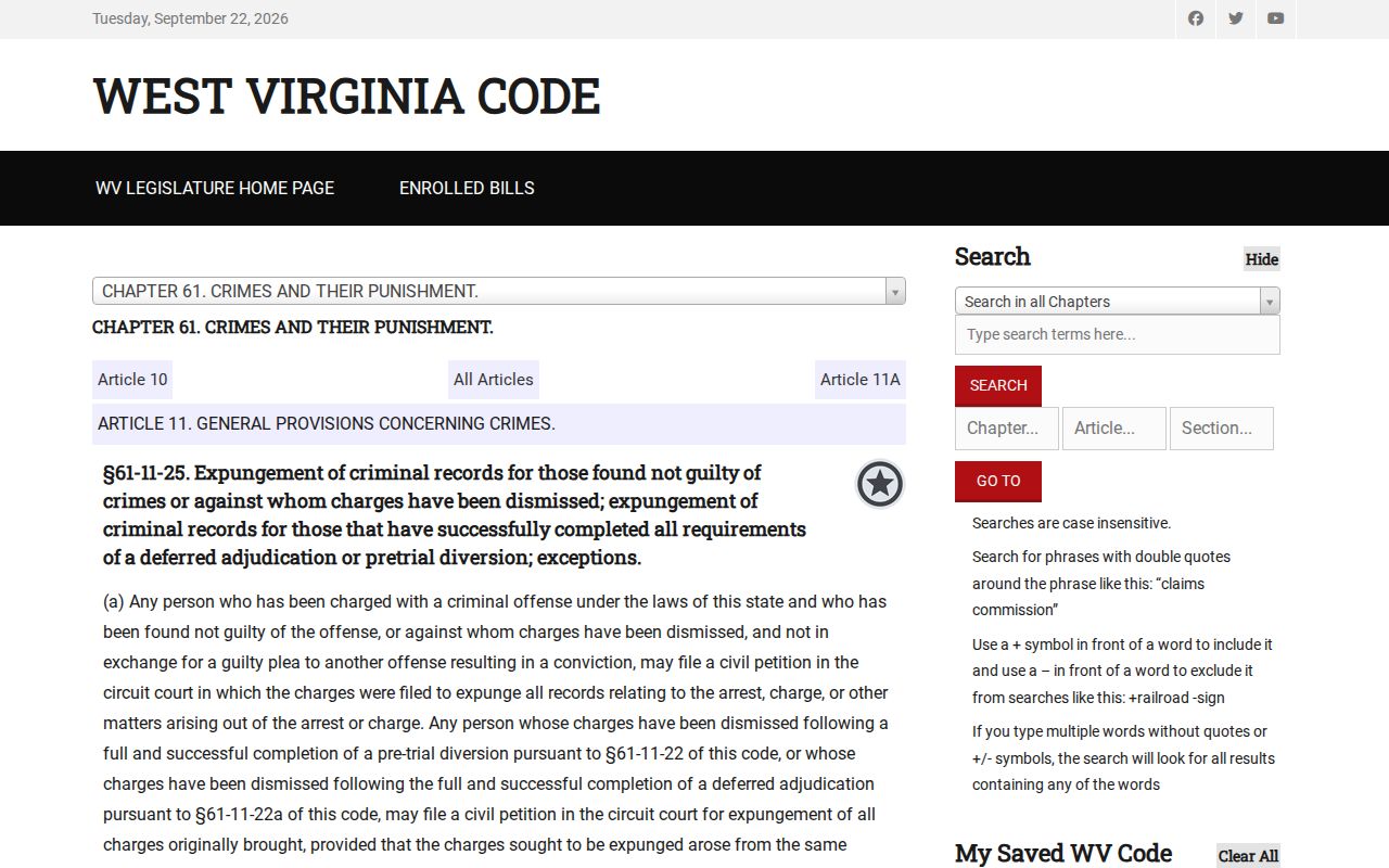 West Virginia expungement statute listing photographs among covered records
