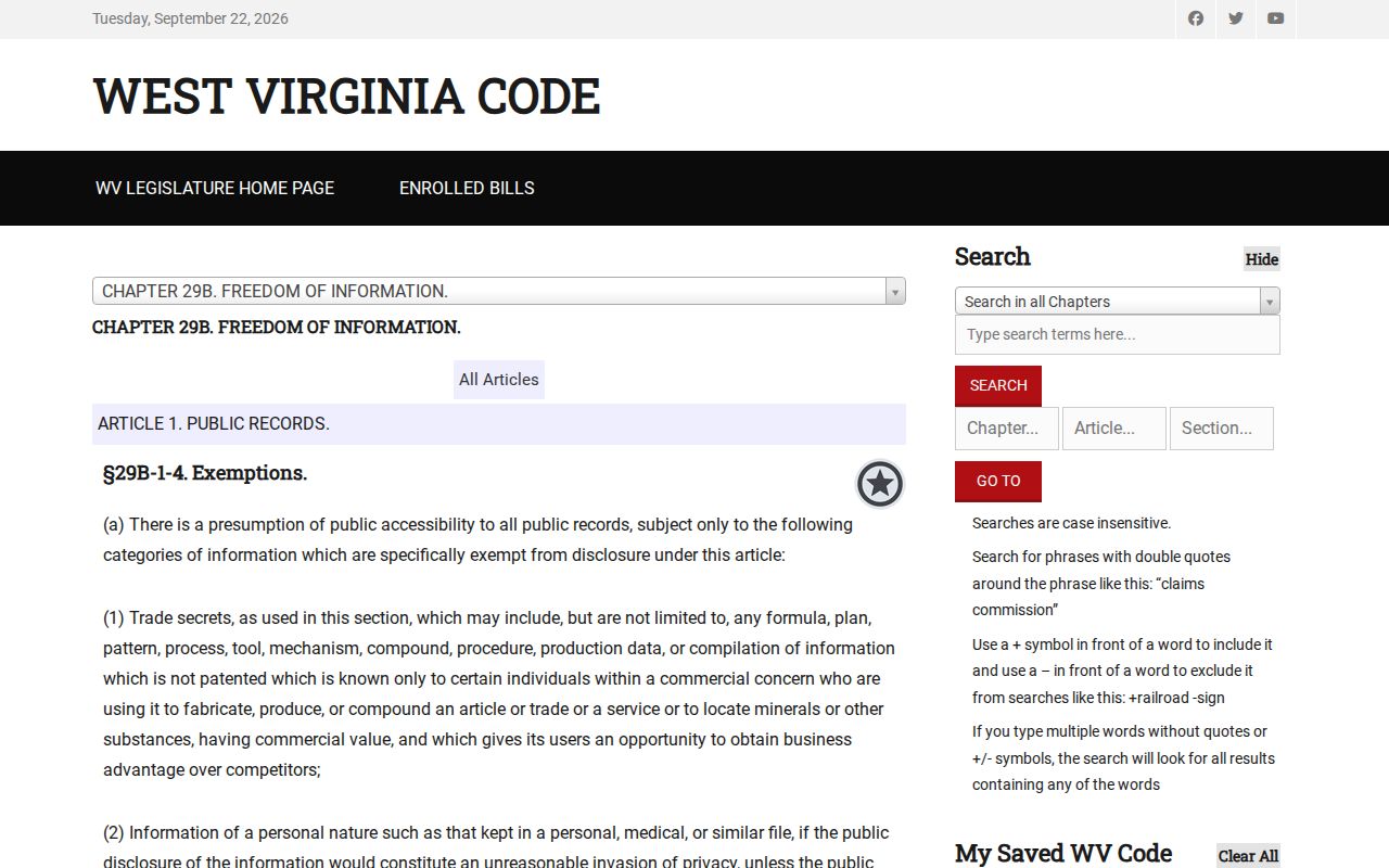 West Virginia FOIA exemptions that may apply to corrections records